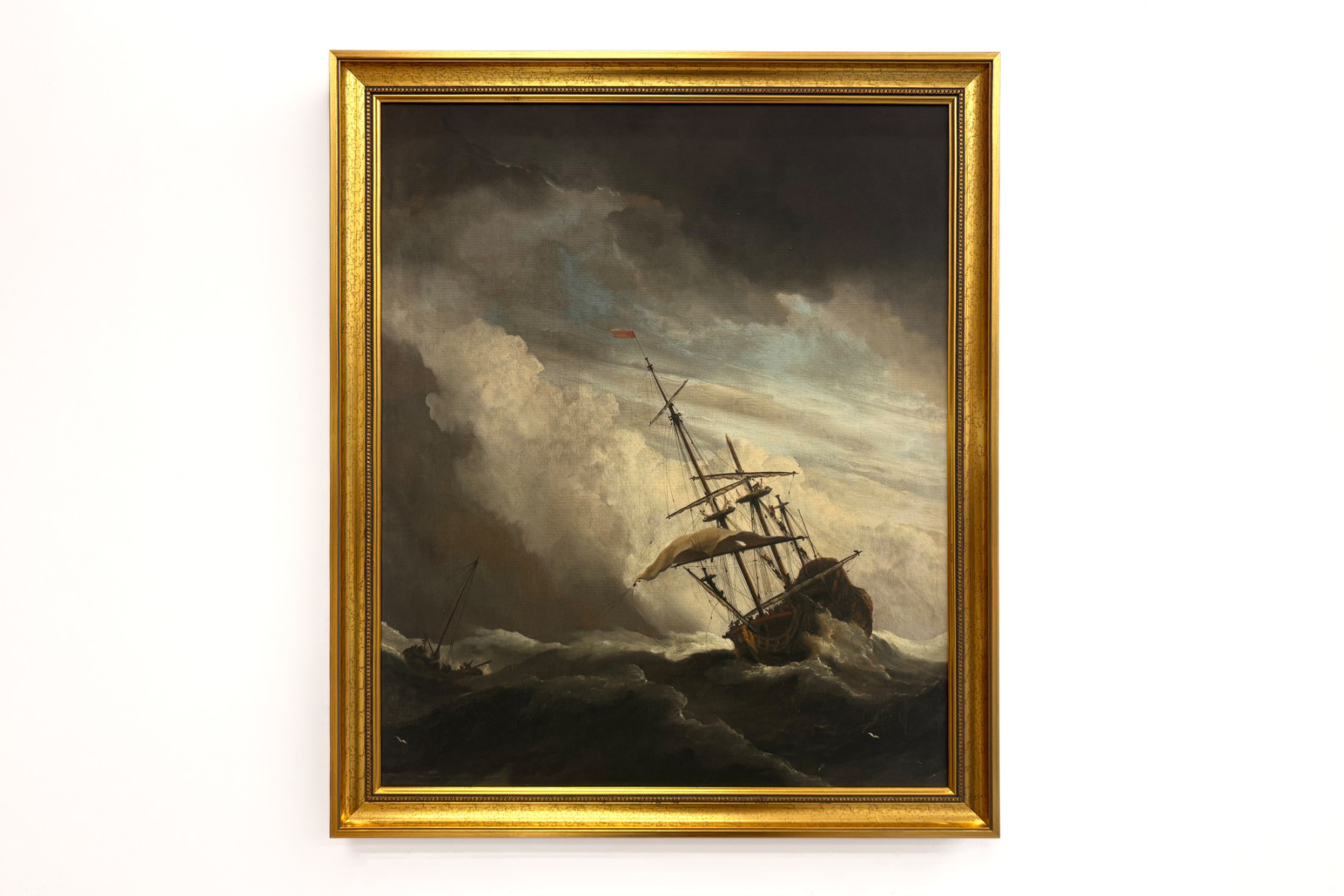 Een schip op volle zee, overvallen door een stormvlaag, bekend als ‘De windstoot’ - Willem van de Velde (II)