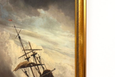 Een schip op volle zee, overvallen door een stormvlaag, bekend als ‘De windstoot’