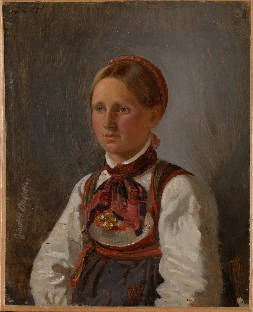 Portret van Gunild Olsdatter uit Tinn door Adolph Tidemand