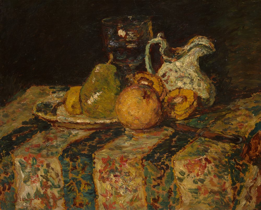 Stilleven met fruit en wijnkan door Adolphe Joseph Thomas Monticelli