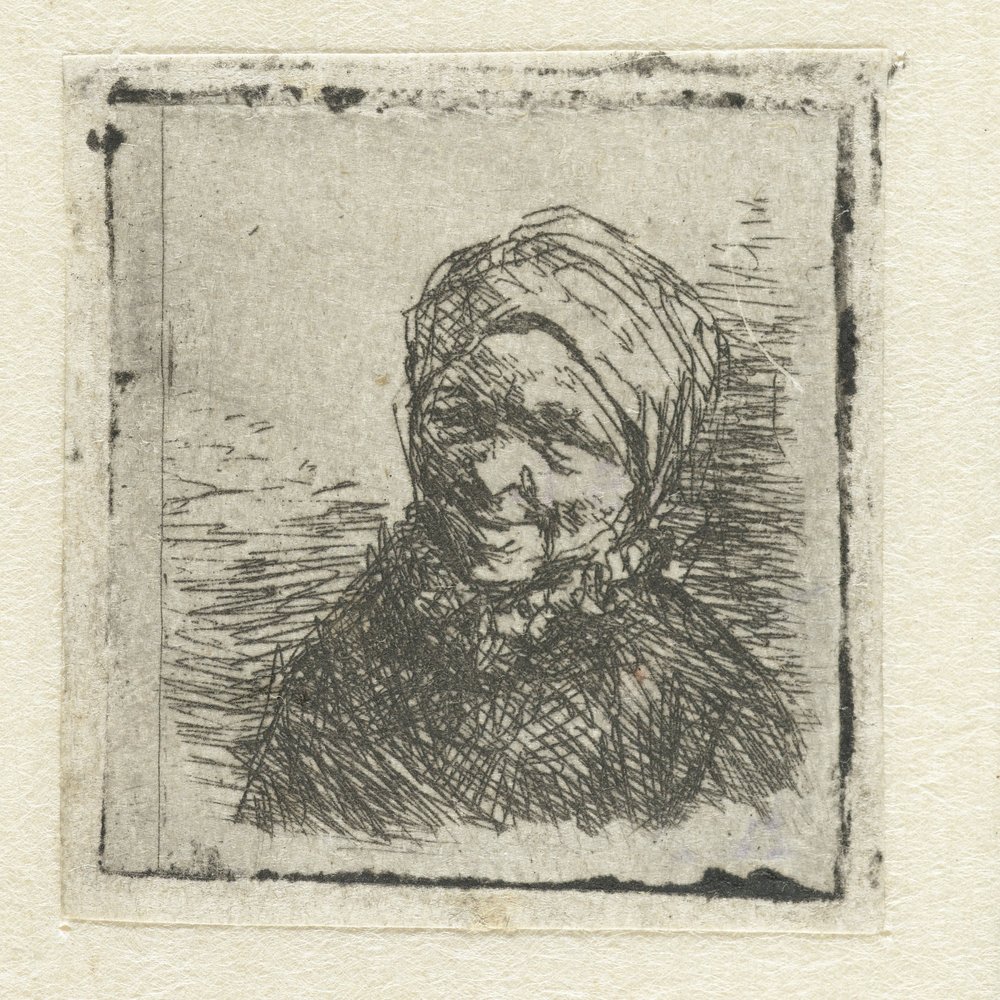 Buste van een lachende boerin door Adriaen van Ostade