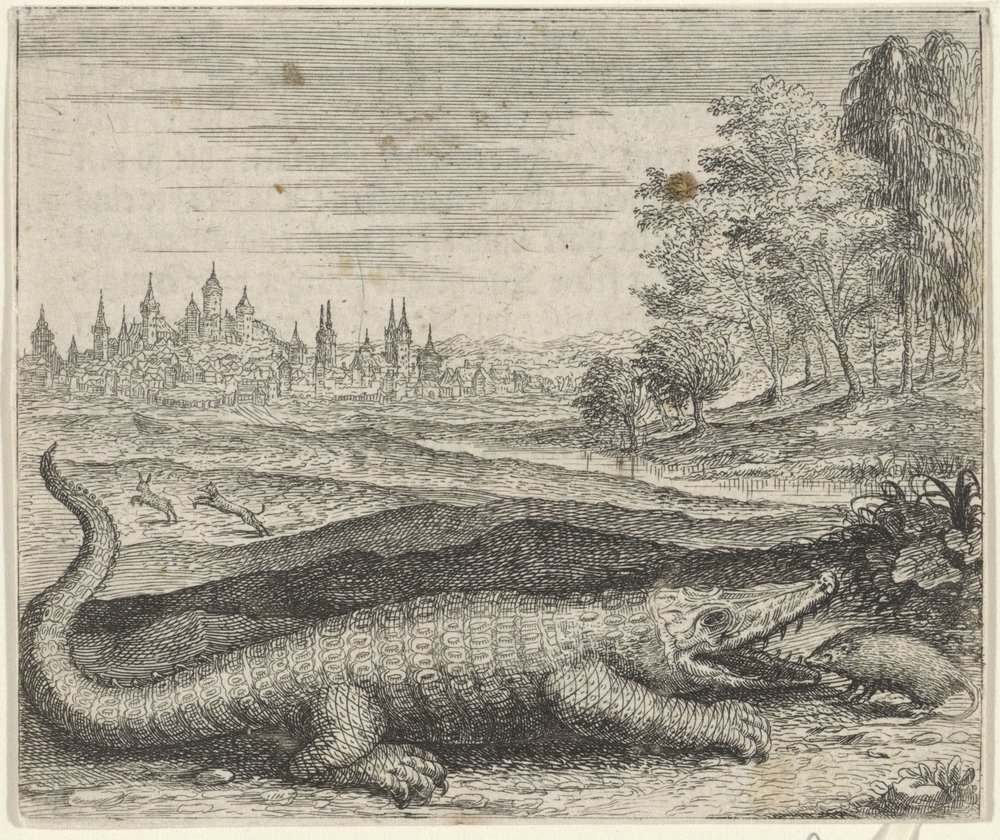 Fabel van de krokodil en mangoest | Egidius Sadeler (II)