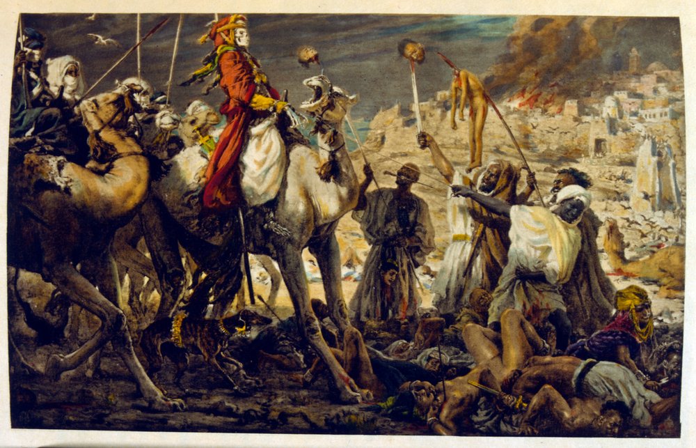 Illustratie door Dinet uit 'Mirages' Scènes uit het Arabische leven. 1906. Mirages, Scènes De La Vie Arab geïllustreerd door Etienne Dinet met commentaar van Silman Ben Ibrahim Bamer. Nasreddine Dinet geboren als Alphonse-Étienne Dinet; (1861-1929) was een door Alphonse Etienne Dinet