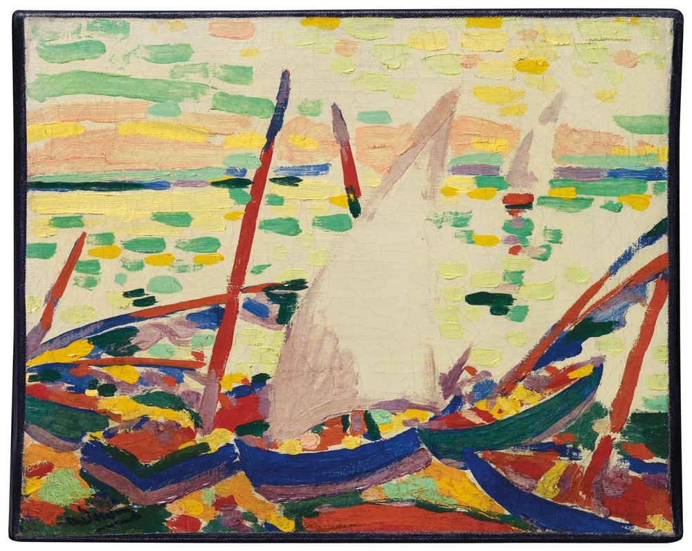 Boten op het strand van Collioure; Bateaux sur la plage a Collioure door Andre Derain