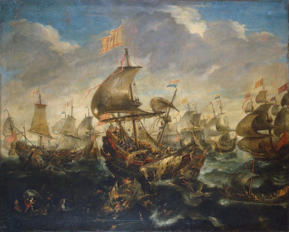 Slag tussen de Spaanse en de Nederlandse vloot in mei 1573, ten tijde van het Beleg van Haarlem door Andries van Eertvelt
