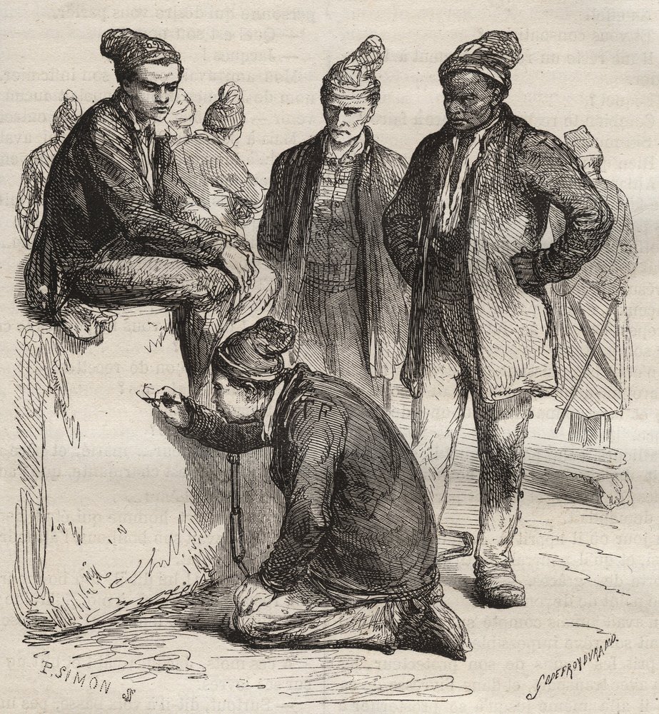 Soorten galerijen van de bagne van Brest in de 19e eeuw. Gravure in “Histoire des bagnes depuis leur création à nos jours” (1877). Privécollectie door Anonymous Anonymous
