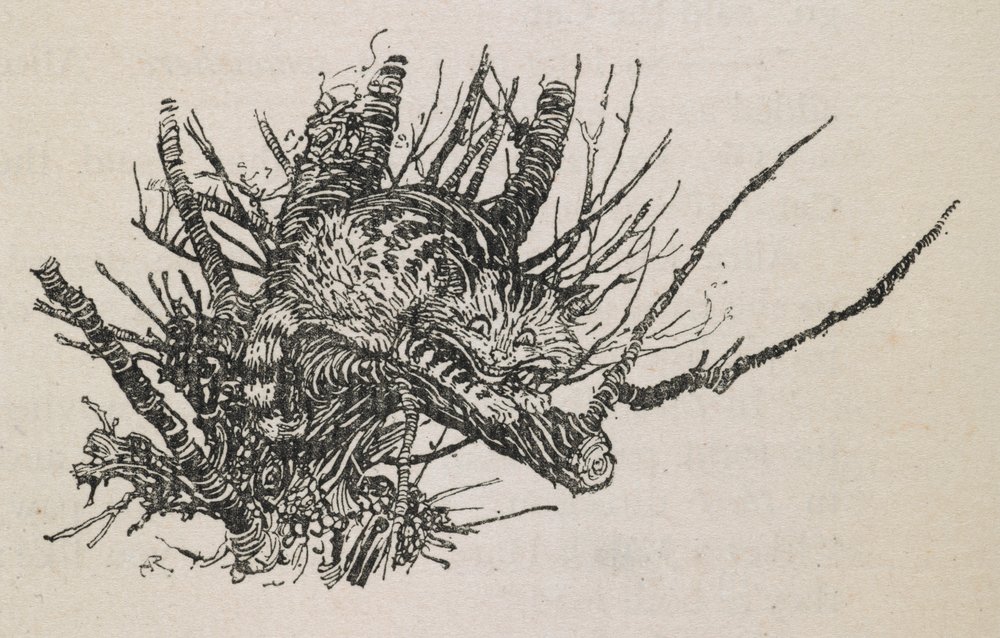 De Cheshire Cat in een boom | Arthur Rackham | Kunstafdruk