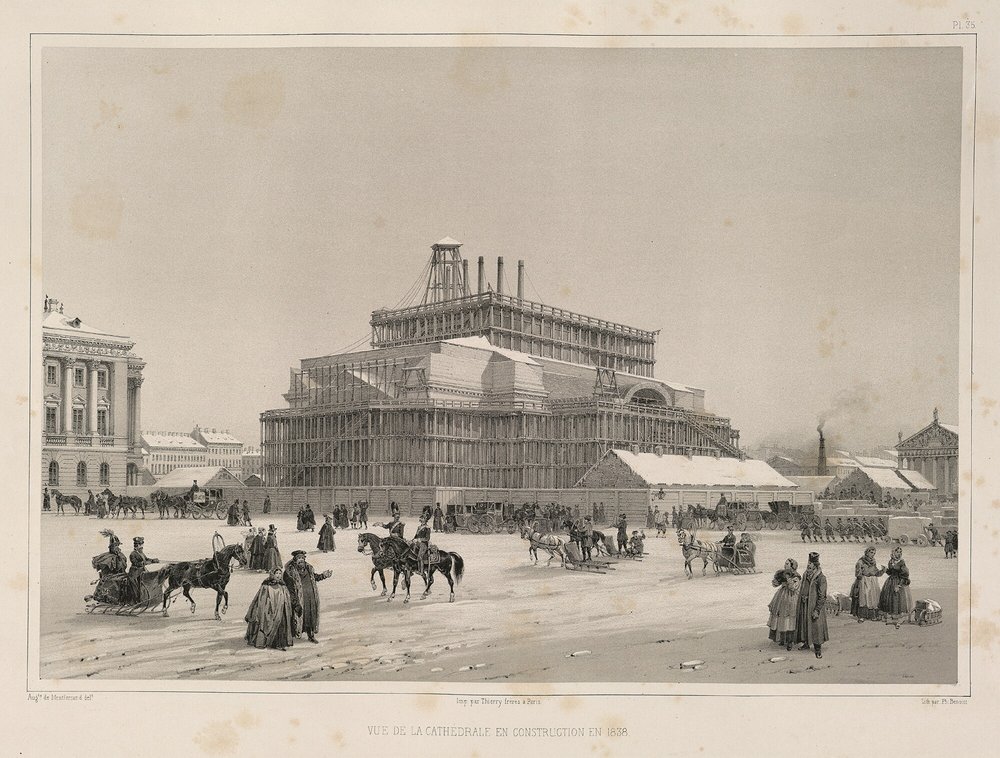 Bouw werkzaamheden ca. 1838 Uit: De bouw van de Sint-Isaacskathedraal, 1845 door Auguste de Montferrand