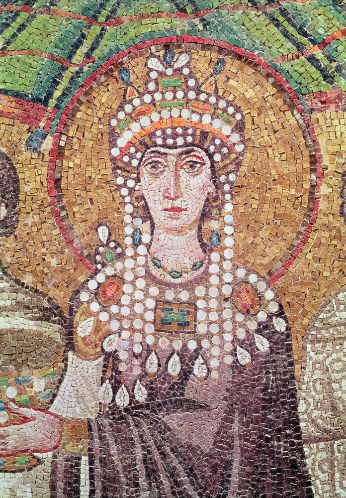 Keizerin Theodora met haar hof van twee ministers en zeven vrouwen, (detail) door Byzantine School