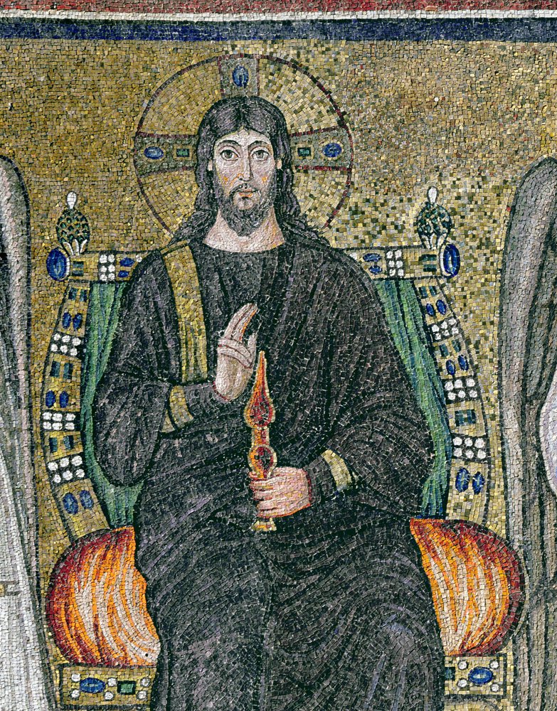 Christus op de troon met de engelen (mozaïek) (detail) door Byzantine School