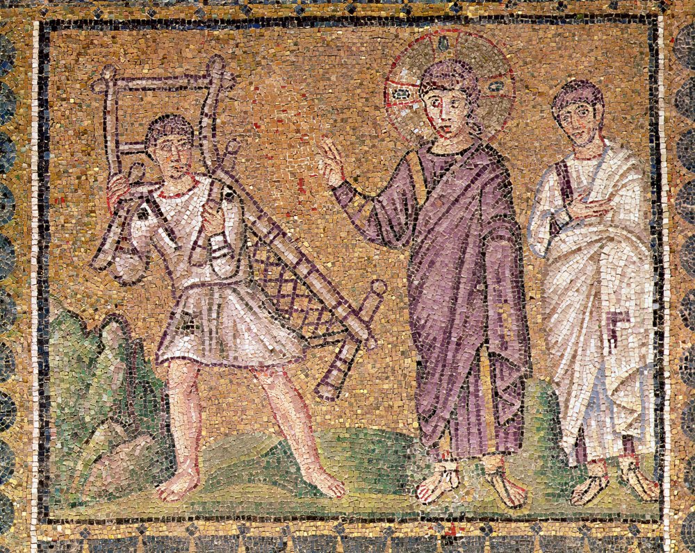 De genezing van de verlamde van Kafarnaüm, taferelen uit het leven van Christus door Byzantine School