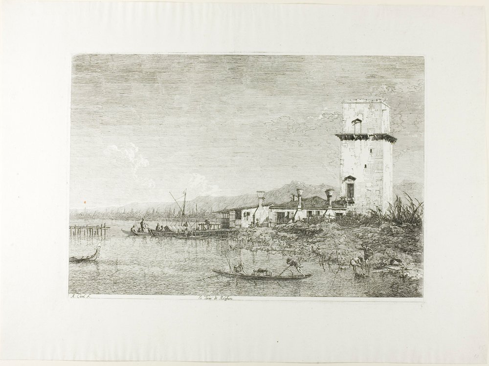 De toren van Malghera, van Vedute door Canaletto