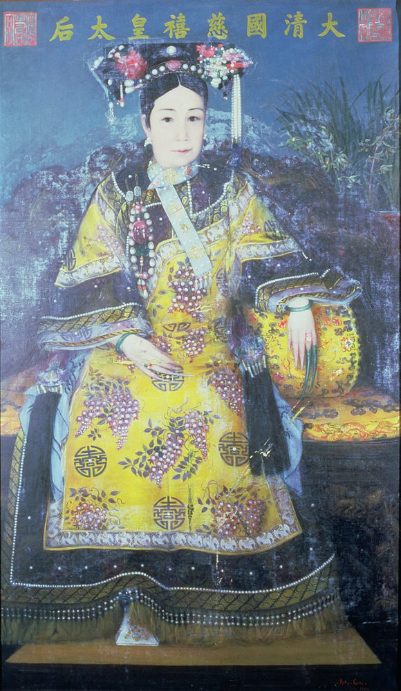 Portret van de keizerin-weduwe Cixi (1835-1908) door Chinese School