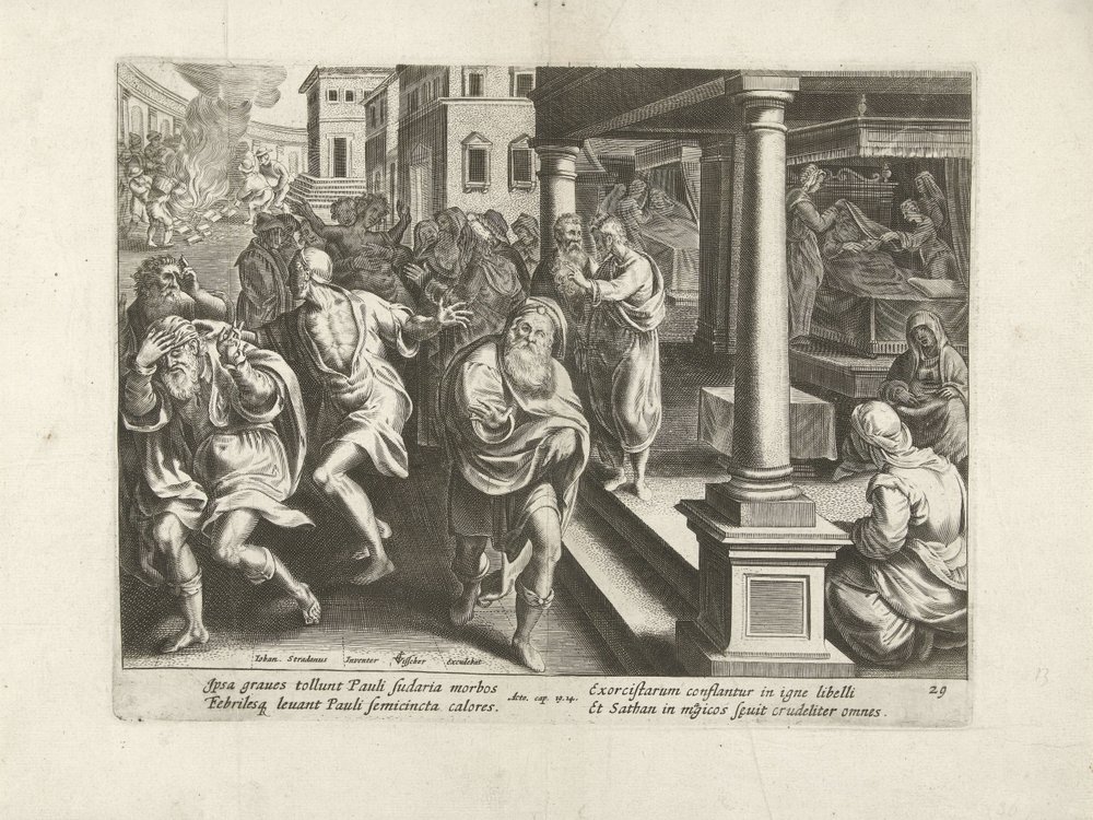 Paulus drijft de boze geesten uit in Efese door Claes Jansz. Visscher (II) (workshop of)