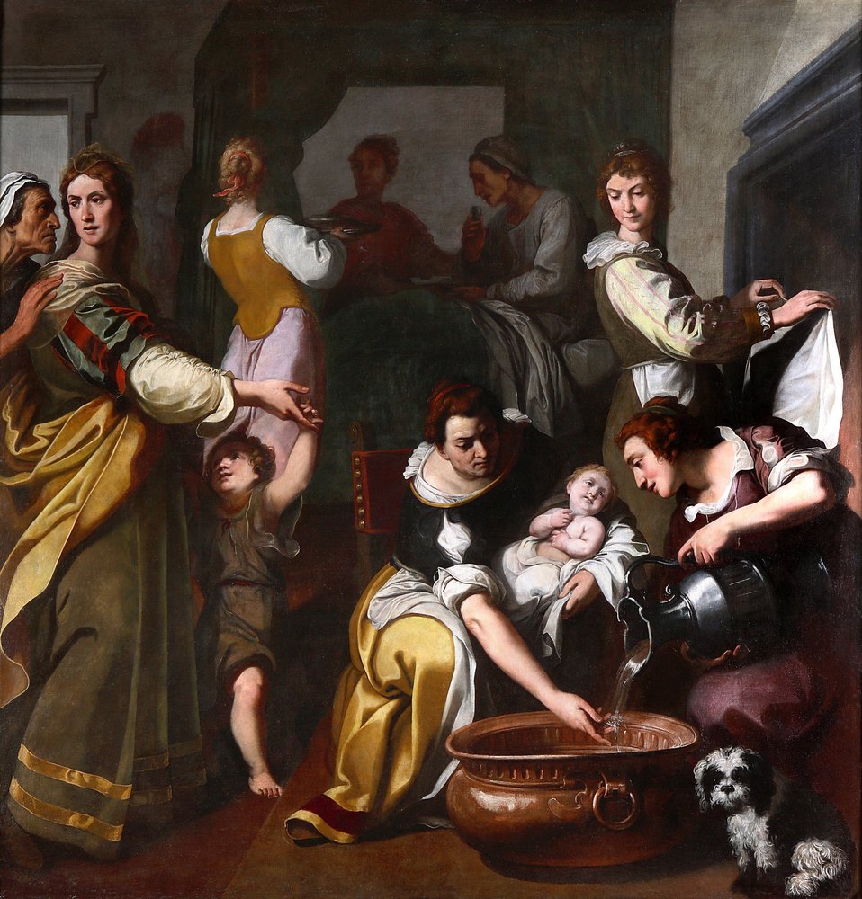 Leven van de Maagd: "De Geboorte van Maria" Schilderij door Daniele Crespi (1598-1630) 17e eeuw Museo della Basilica di Santa Maria Assunta, Gallarate, Italië door Daniele Crespi