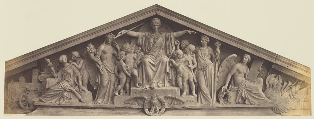 Fronton van het Paviljoen Richelieu, Louvre, Parijs door Édouard Baldus