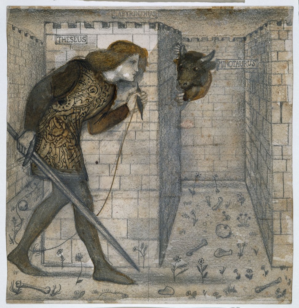 Theseus en de Minotaurus in het labyrint door Edward Burne-Jones