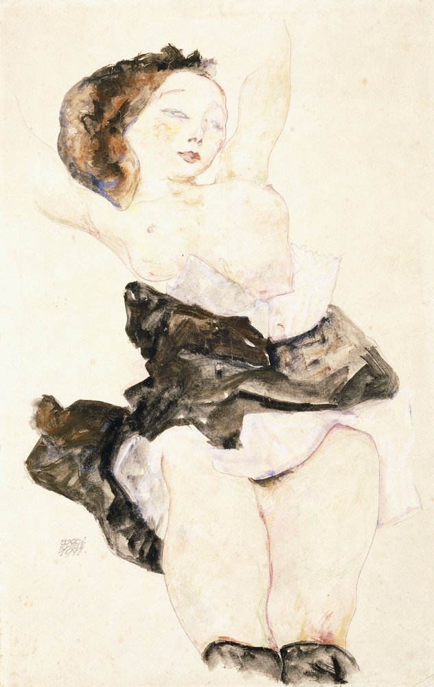 Liggend jong meisje, halfnaakt, 1912 door Egon Schiele