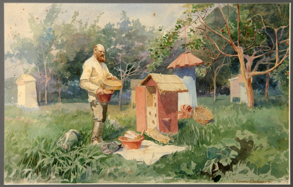 Bij de bijenstal, 1890 door Elena Petrovna Samokish-Sudkovskaya