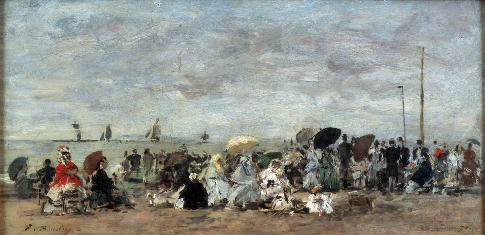 Scène op het strand in Trouville door Eugene Louis Boudin