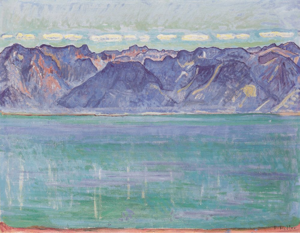 Meer van Genève met uitzicht op de Savoyerbergen door Ferdinand Hodler