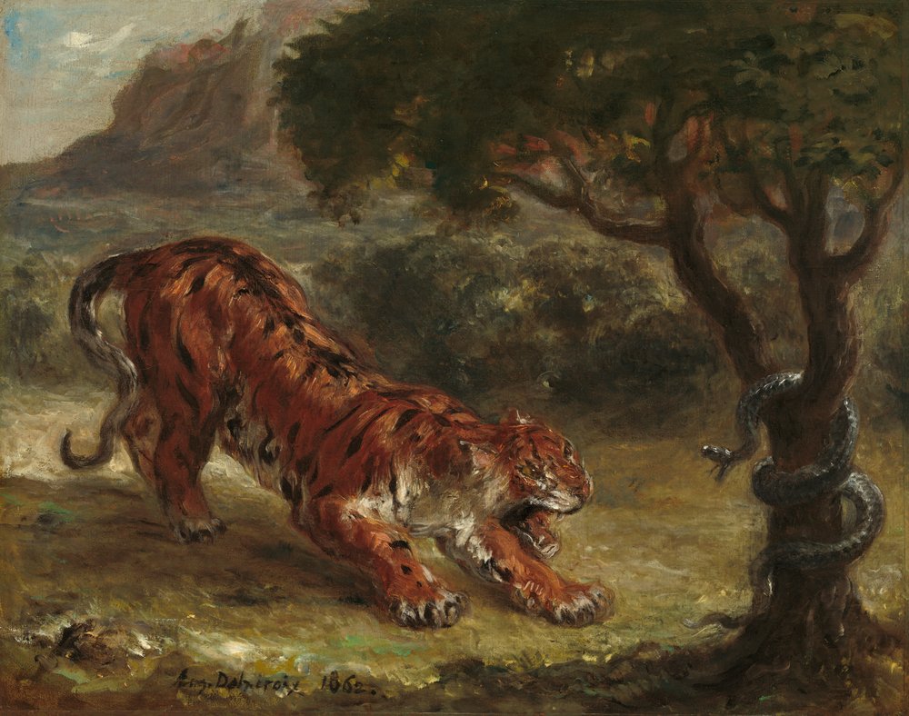 Tijger en slang, 1862 door Ferdinand Victor Eugene Delacroix