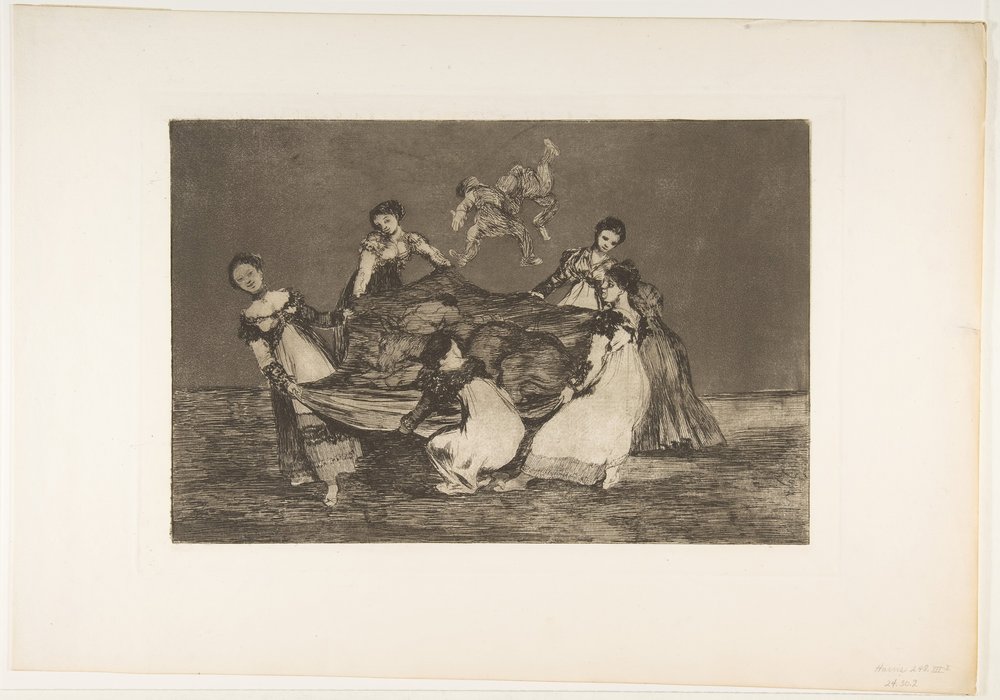 Plaat 1 uit de Disparates: Vrouwelijke dwaasheid, ca. 1816-23 gepubliceerd 1864 door Francisco de Goya