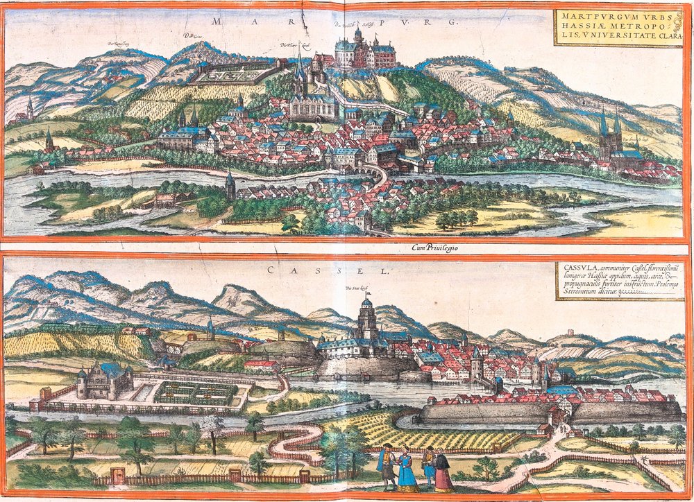Gezichten van Marburg en Kassel, Duitsland (ets) door Franz Hogenberg