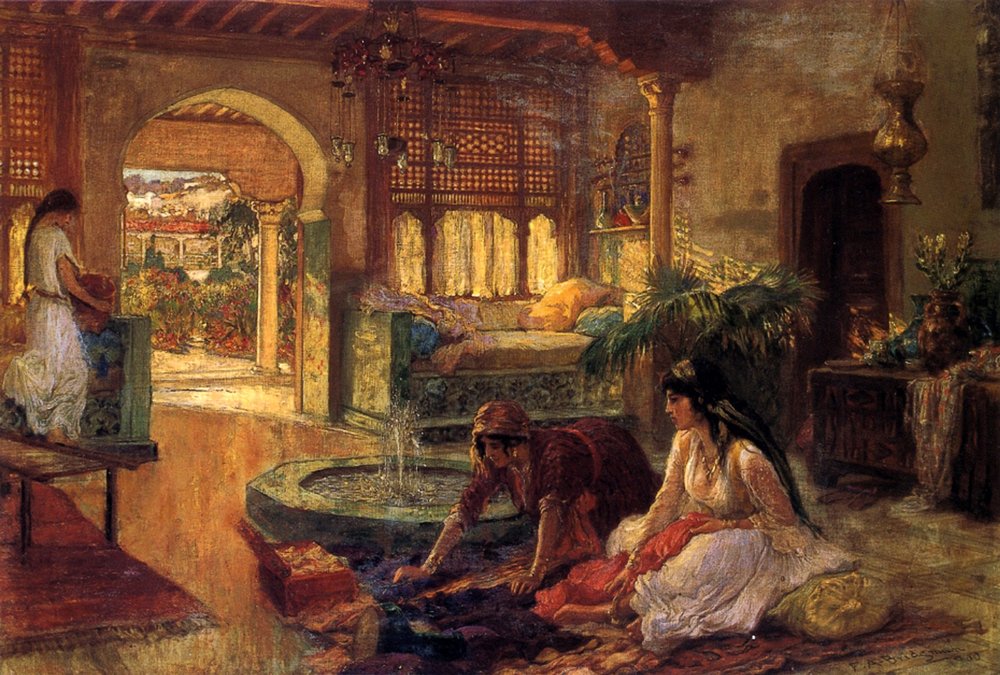 Een oosters interieur, 1900 door Frederick Arthur Bridgman