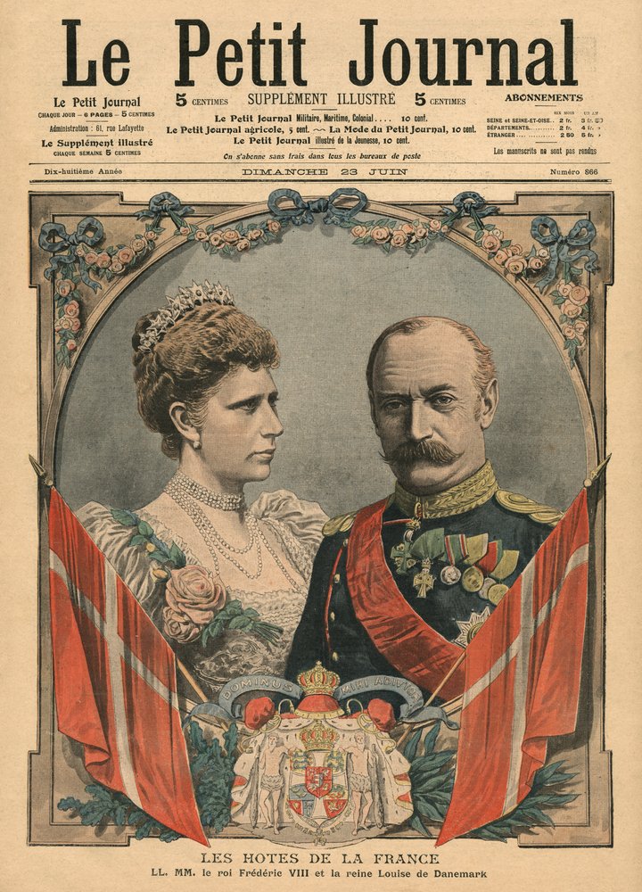 Gasten van Frankrijk, Koning Frederik VIII (1843-1912) en Koningin Louise (1851-1926) van Denemarken, illustratie uit 