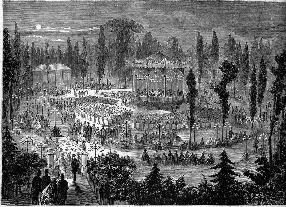 Concert van het Musard-orkest op de Champs-Élysées, Parijs.
