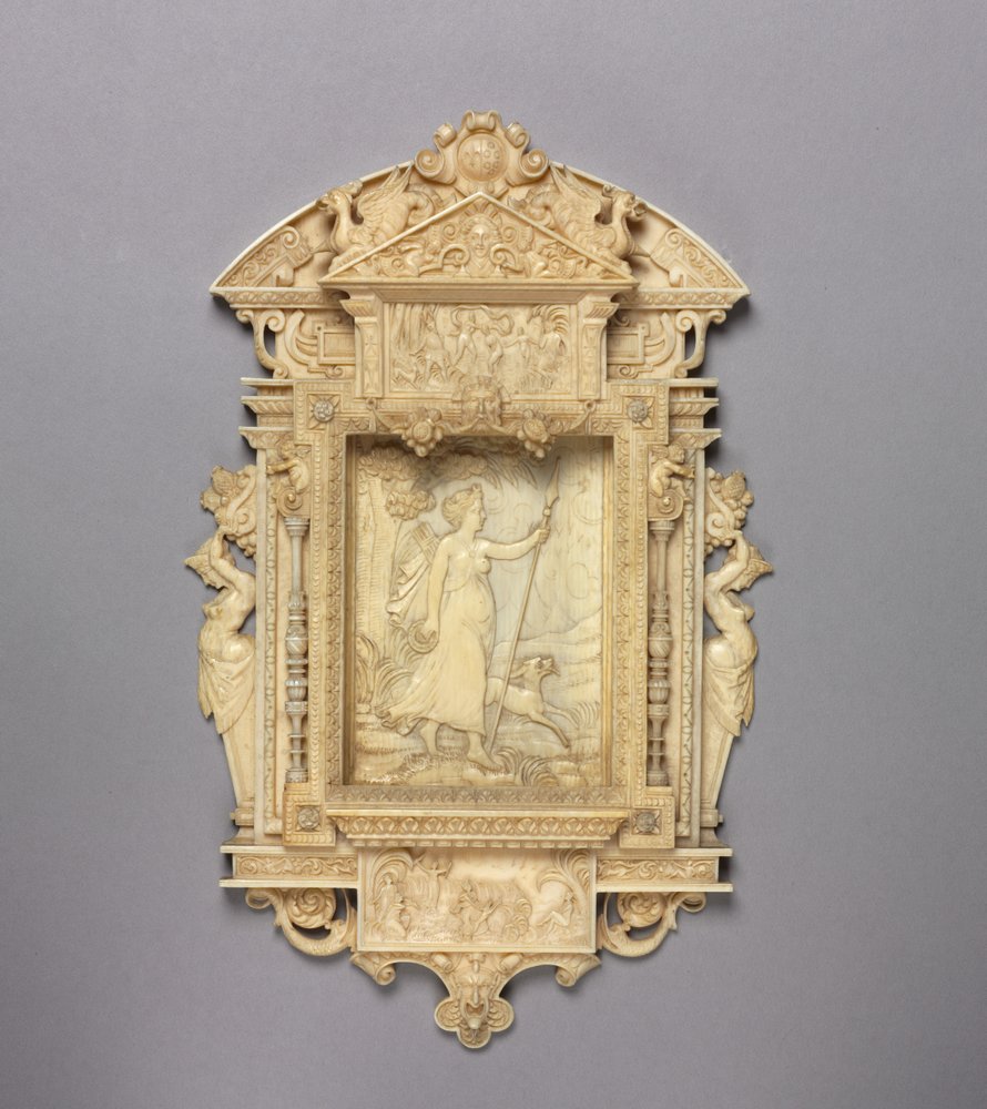 Ingelijst Reliëf van Diana de Jageres, ca. 1850 door French School