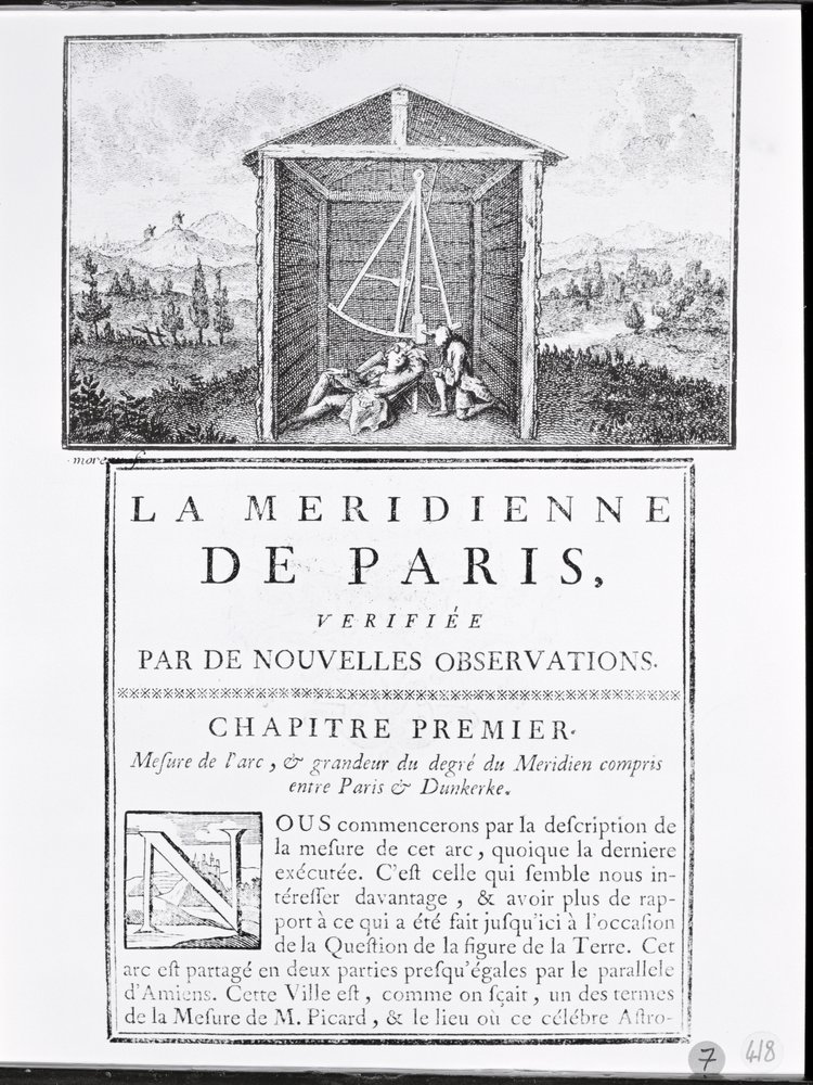Voorpagina van het eerste hoofdstuk van La Méridienne de Paris door César-François Cassini de Thury, 1744 door French School