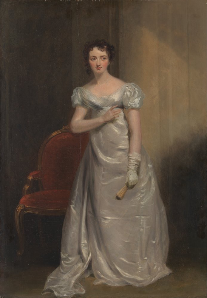 Harriet Smithson als Miss Dorillon, in "Wives as They Were, and Maids as They Are" door Elizabeth Inchbald door George Clint