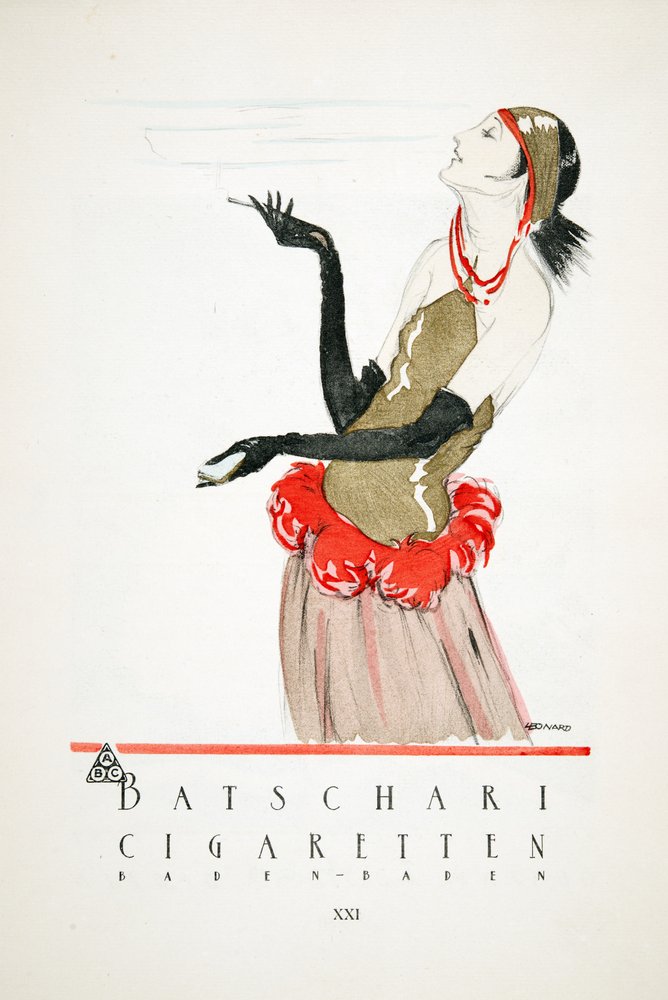 Advertentie voor "Batschari Cigaretten", uit Styl, pub.1922 (pochoirprint) door German School