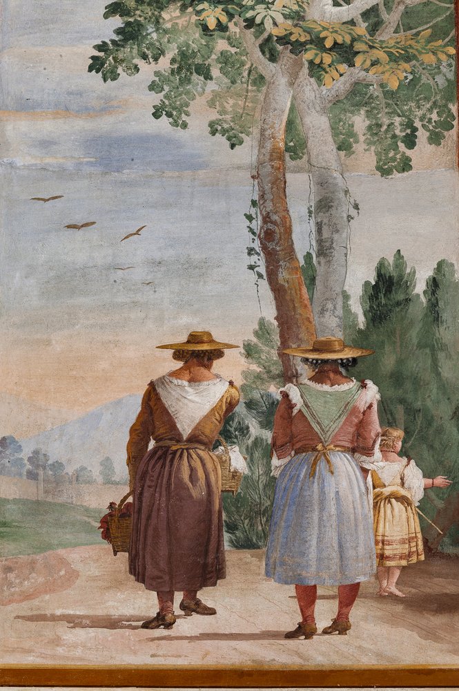 Gastverblijven, Kamer van de Landelijke Taferelen: "Landschap met boeren" (detail) door Giovanni-Battista Tiepolo