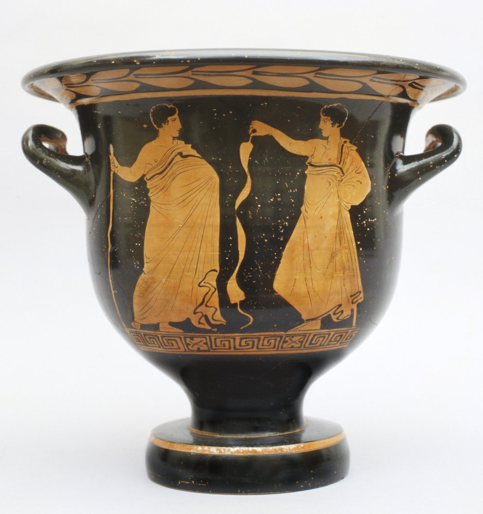 Klokvormige proto-Apulische krater uit Matera, Italië door Greek School