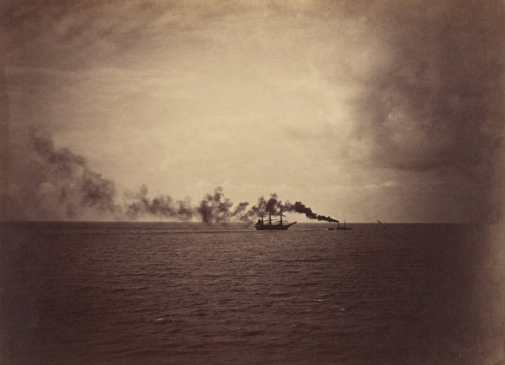 Zeegezicht met zeilschip en sleepboot door Gustave Le Gray