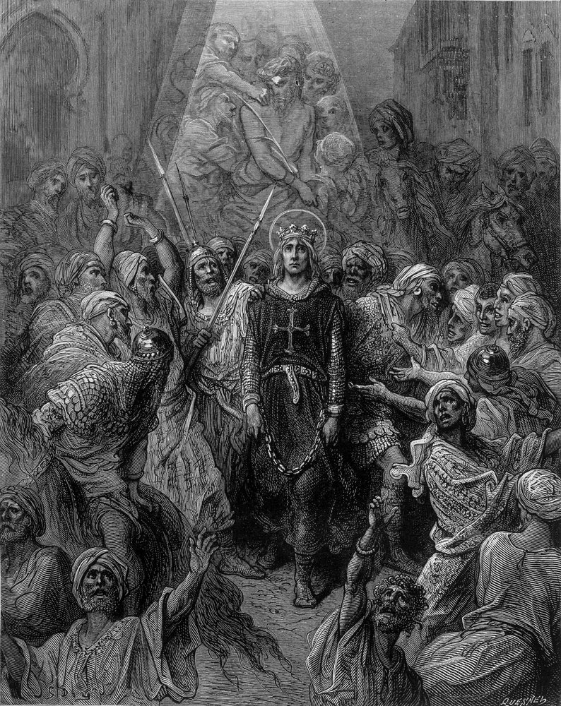 Sint Louis gevangen genomen in Mansoura, tijdens de 7e kruistocht in 1250 - gravure door Gustave Doré door Gustave Dore