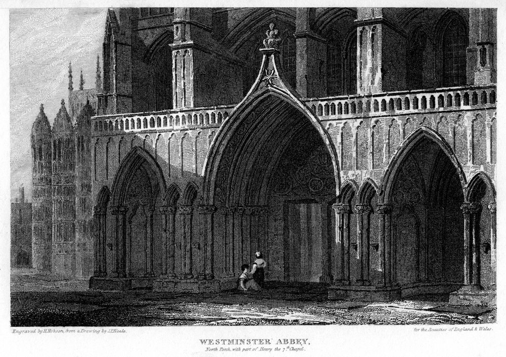 Noordportaal met deel van de Henry VII-kapel, Westminster Abbey, Londen, 1815 door H. Hobson