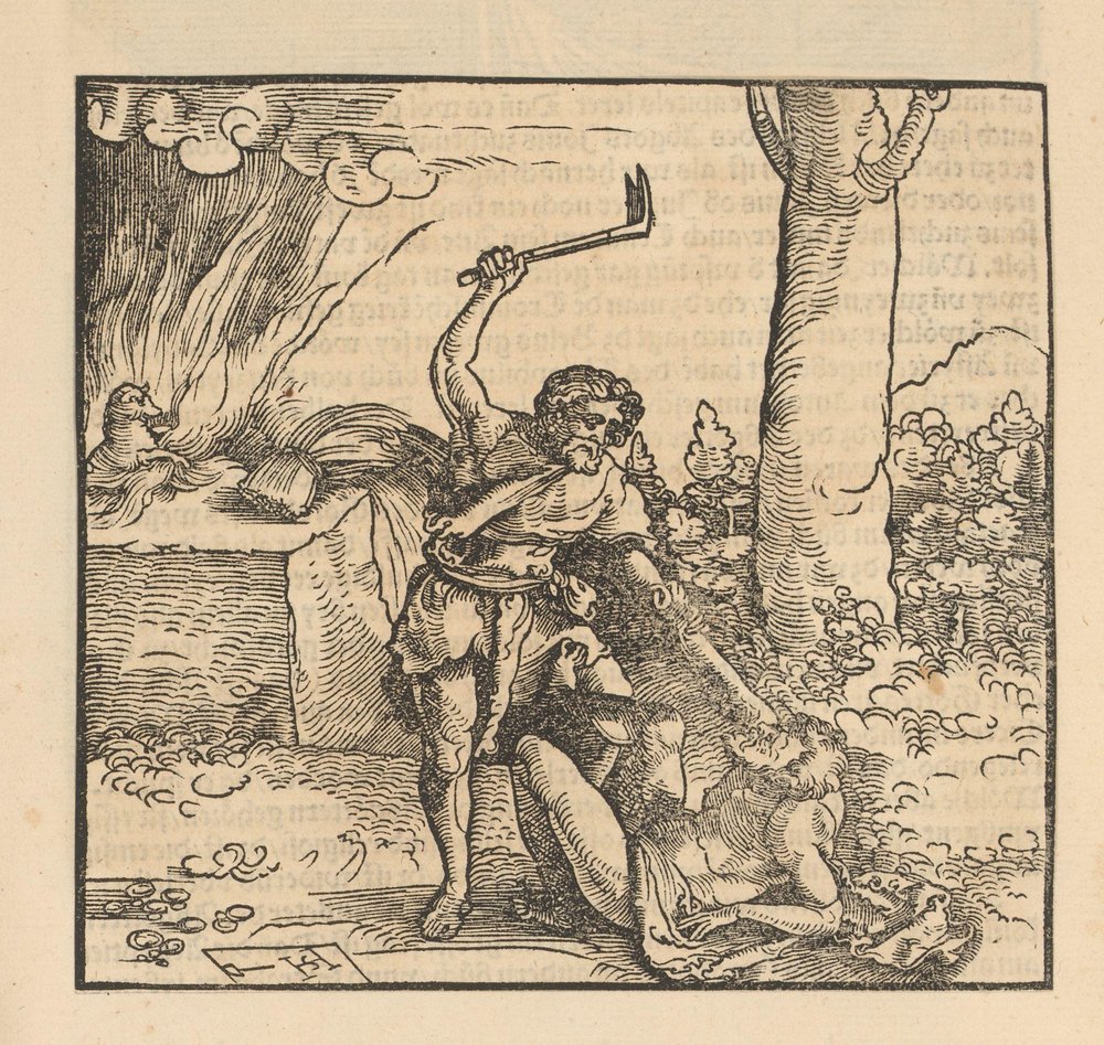 Kaïn doodt Abel door Hans Schäufelein (possibly)