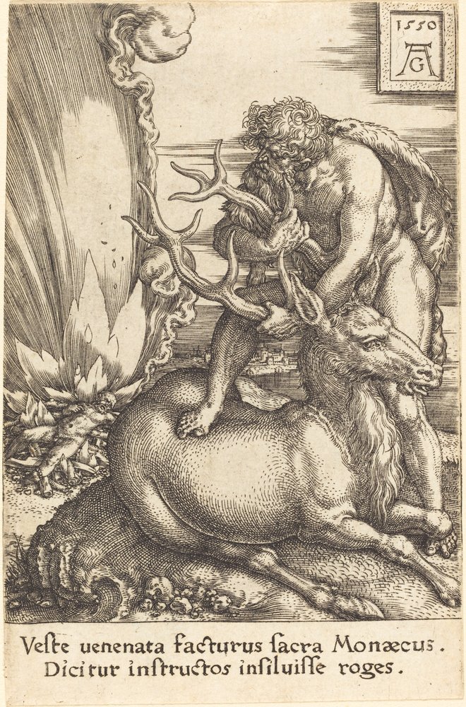 Hercules en de Hinde, 1550 door Heinrich Aldegrever