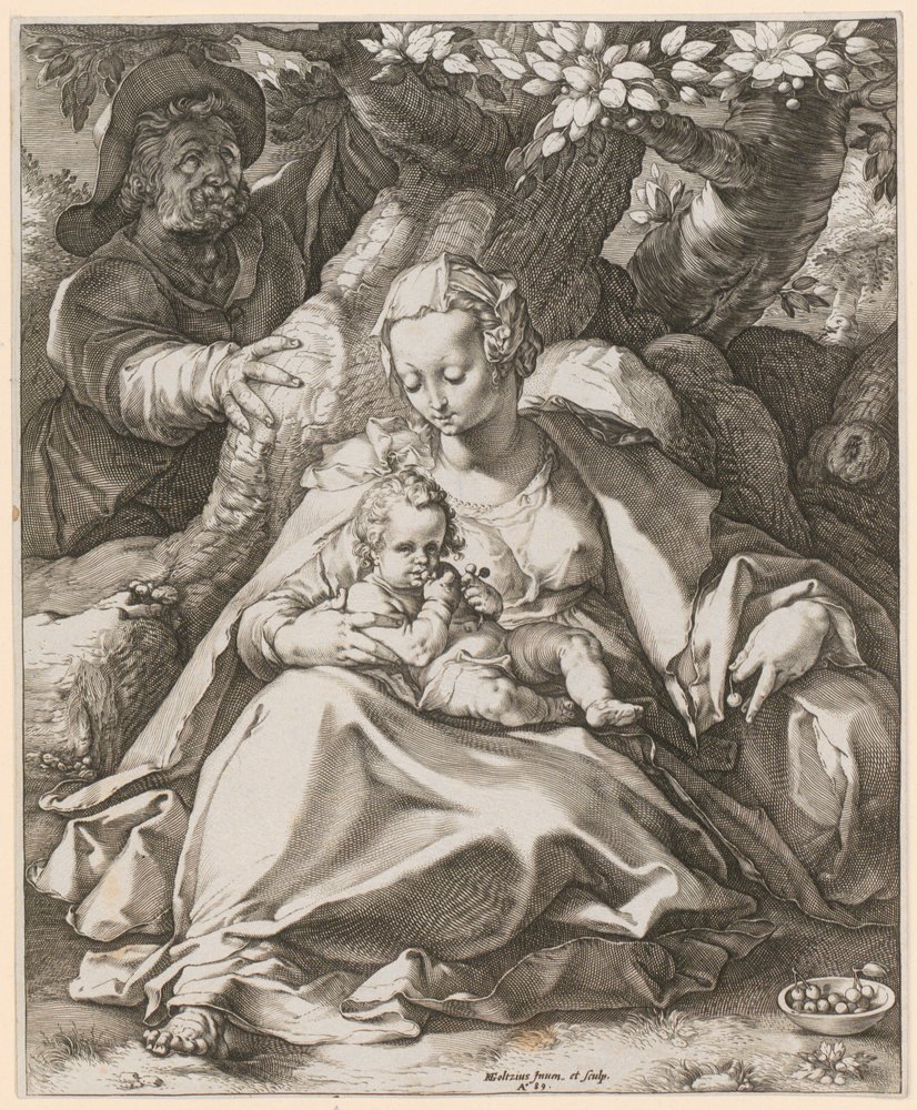 Heilige Familie onder de kersenboom door Hendrick Goltzius