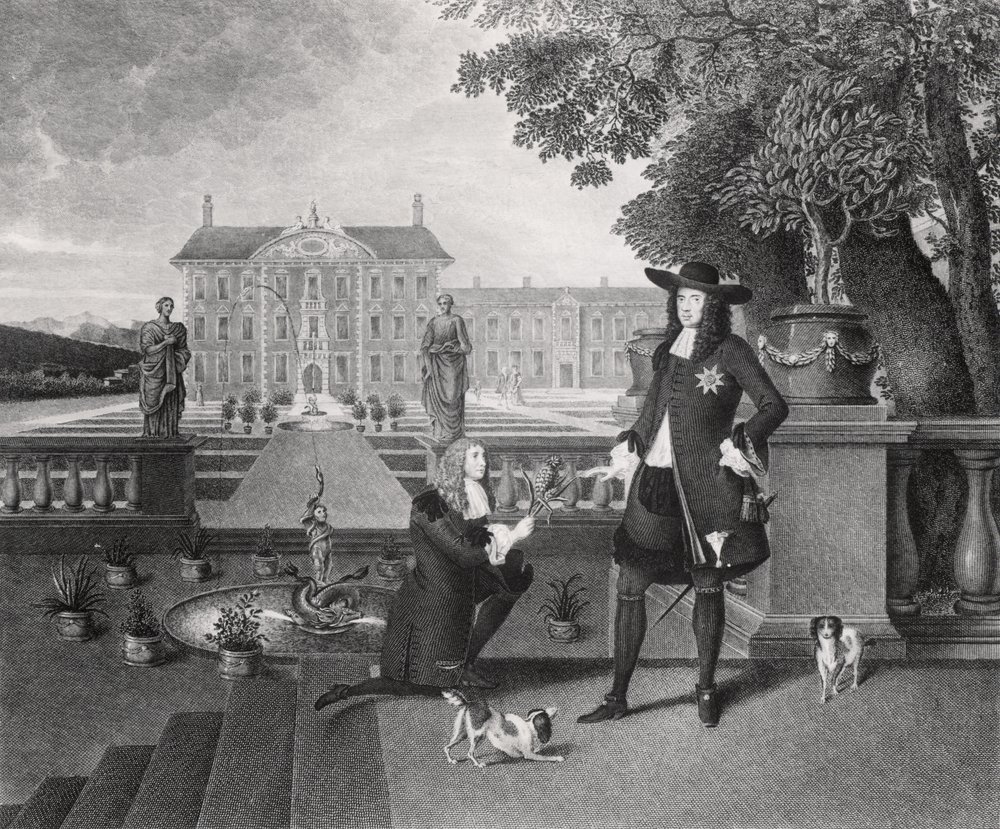 John Rose (ca. 1621-77), de tuinman van de koning, biedt Karel II (1630-85) de eerste in Engeland geteelde ananas aan, op Dorney Court, ca. 1670 door Hendrick Danckerts