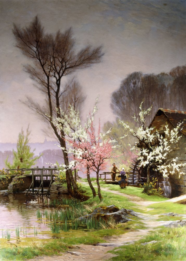 Bij de watermolen, lente | Henri Saintain | Kunstafdruk