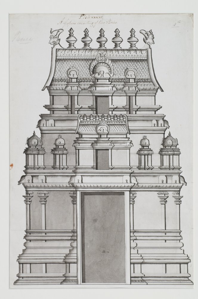 Een tweeverdiepings gopuram door Indian School