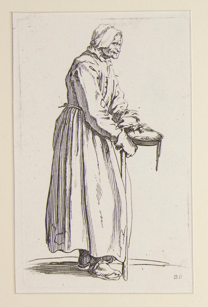 Bedelares met een kom, uit De Bedelaars door Jacques Callot
