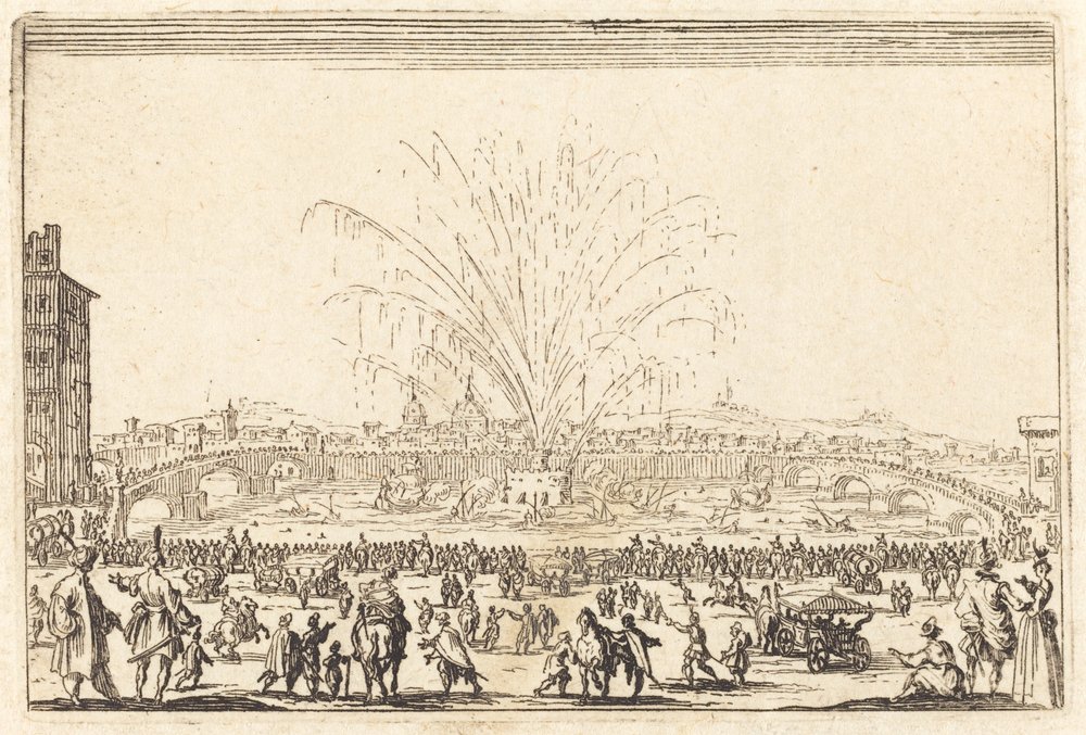 Vuurwerk op de Arno, Florence door Jacques Callot