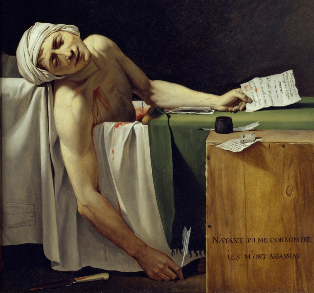 De dood van Marat (Jean-Paul Marat (1743-1793) vermoord). Detail. Schilderij van Jacques-Louis David (1748-1825). 1793, afmetingen 1,62 x 1,3 m, Louvre, Parijs door Jacques Louis David