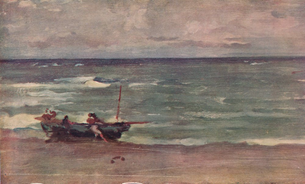 Harmonie in blauw en zilver: de boot op het strand trekken, Étretat, ca. 1897 door James Abbott McNeill Whistler